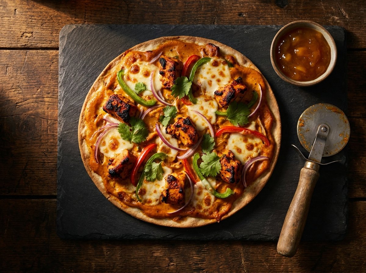 Butter chicken pizza