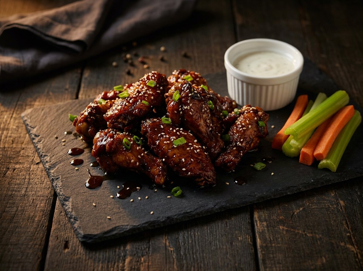 Chicken wings with ranch and veggies